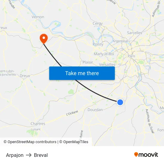 Arpajon to Breval map