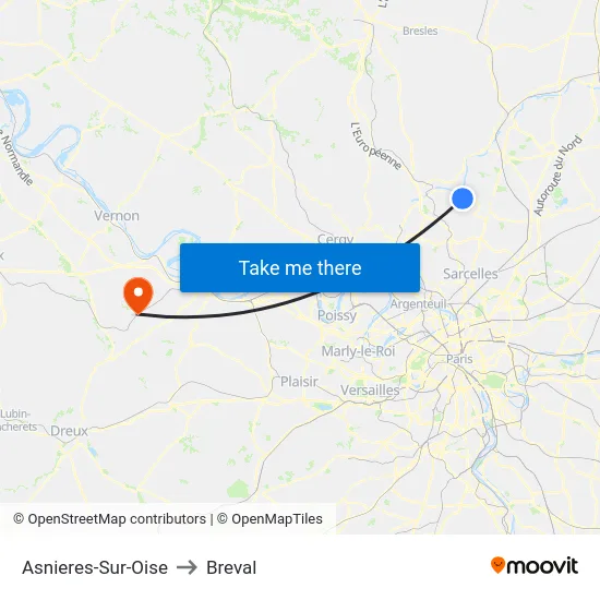 Asnieres-Sur-Oise to Breval map