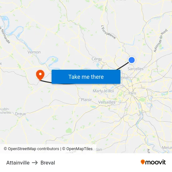 Attainville to Breval map