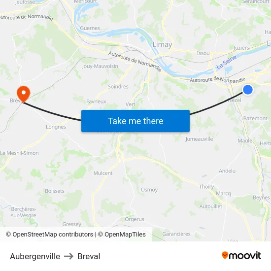 Aubergenville to Breval map