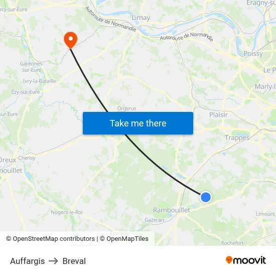Auffargis to Breval map