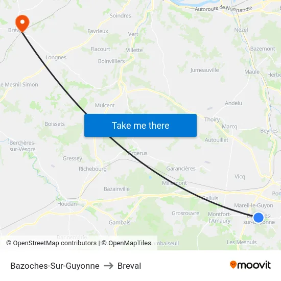 Bazoches-Sur-Guyonne to Breval map