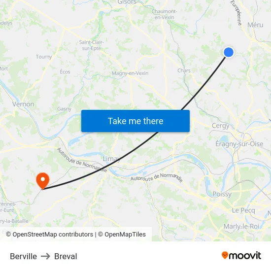 Berville to Breval map