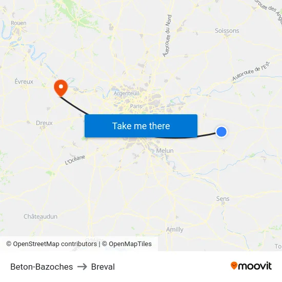 Beton-Bazoches to Breval map