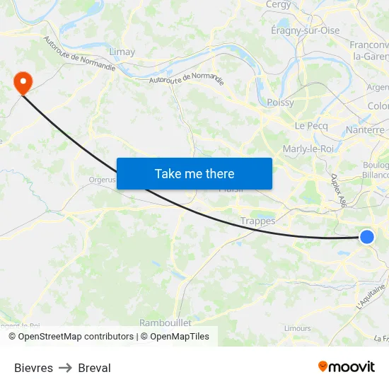 Bievres to Breval map