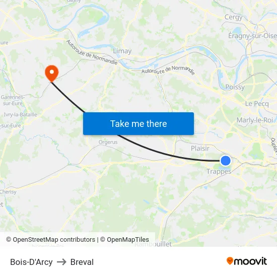 Bois-D'Arcy to Breval map