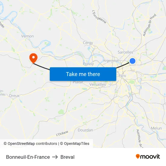 Bonneuil-En-France to Breval map