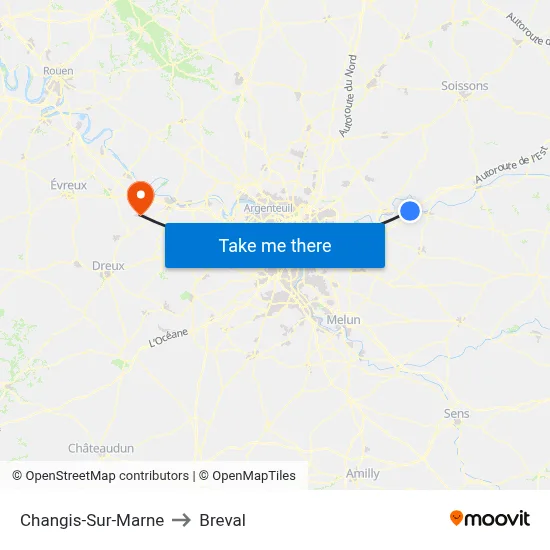 Changis-Sur-Marne to Breval map