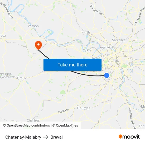 Chatenay-Malabry to Breval map