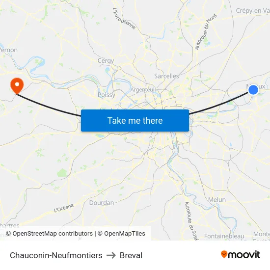 Chauconin-Neufmontiers to Breval map