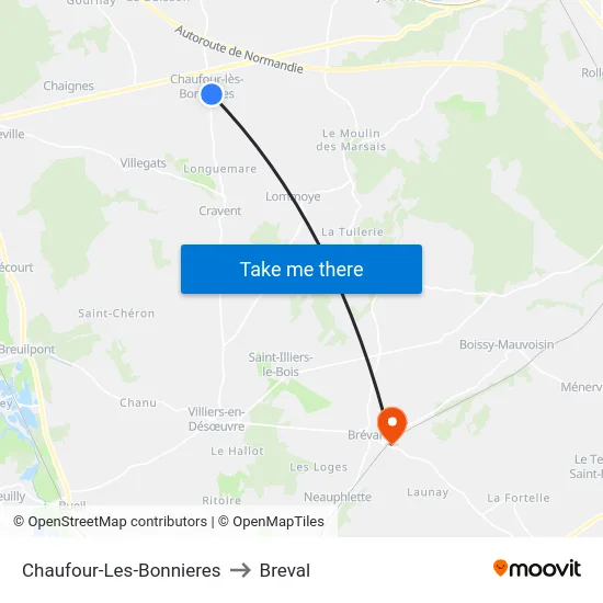 Chaufour-Les-Bonnieres to Breval map