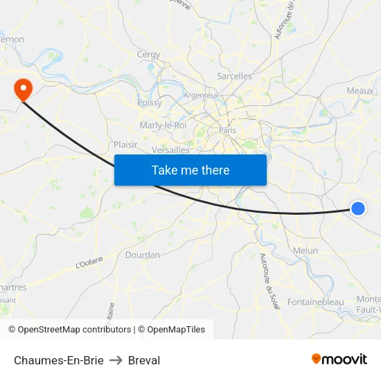 Chaumes-En-Brie to Breval map