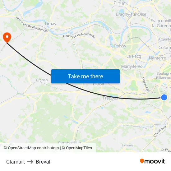 Clamart to Breval map