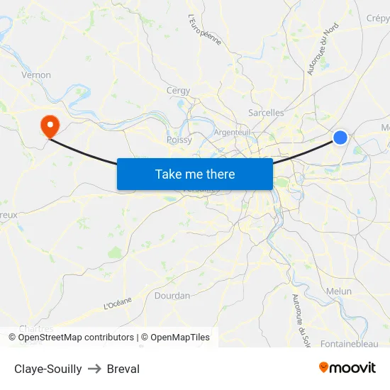 Claye-Souilly to Breval map