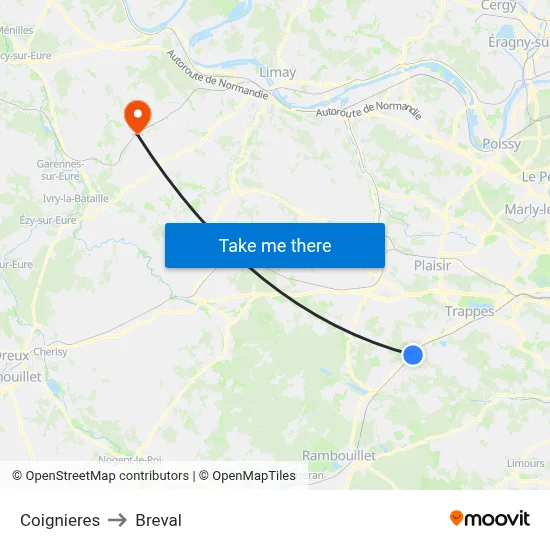 Coignieres to Breval map
