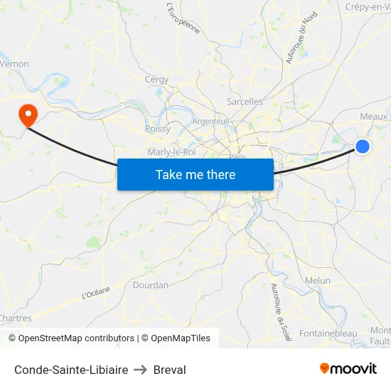 Conde-Sainte-Libiaire to Breval map