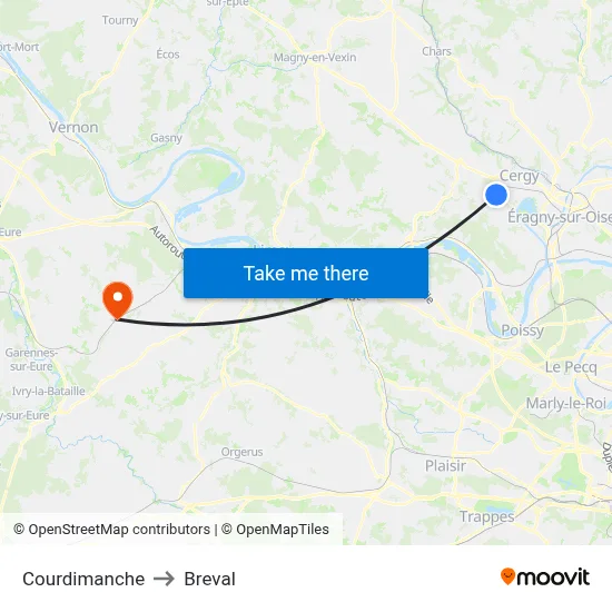 Courdimanche to Breval map