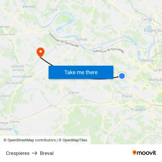 Crespieres to Breval map