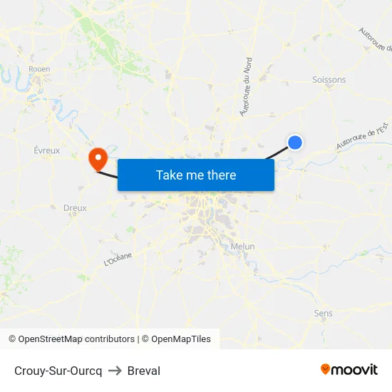 Crouy-Sur-Ourcq to Breval map