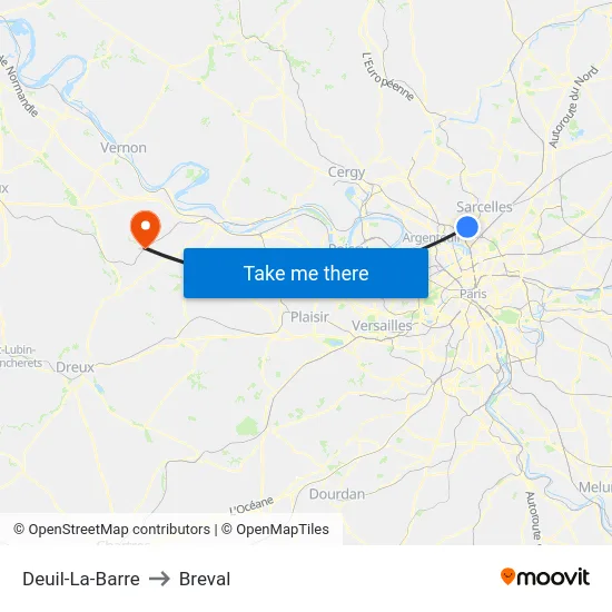 Deuil-La-Barre to Breval map