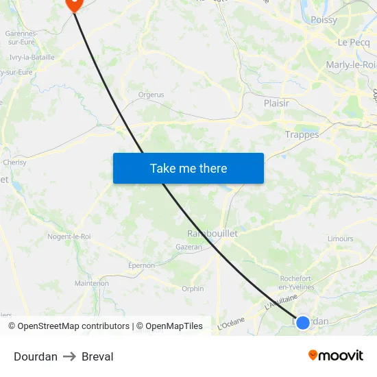 Dourdan to Breval map