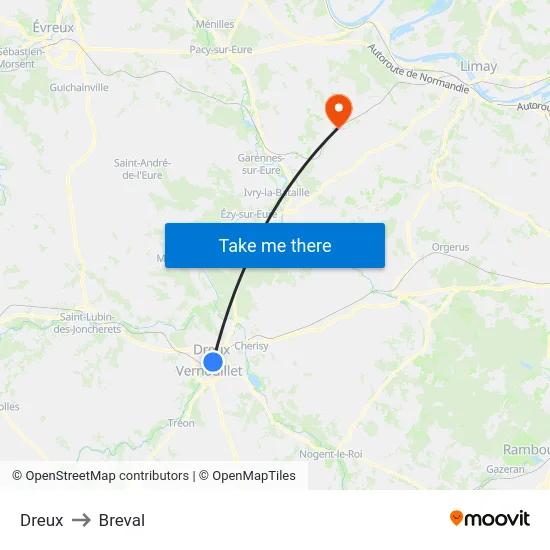 Dreux to Breval map