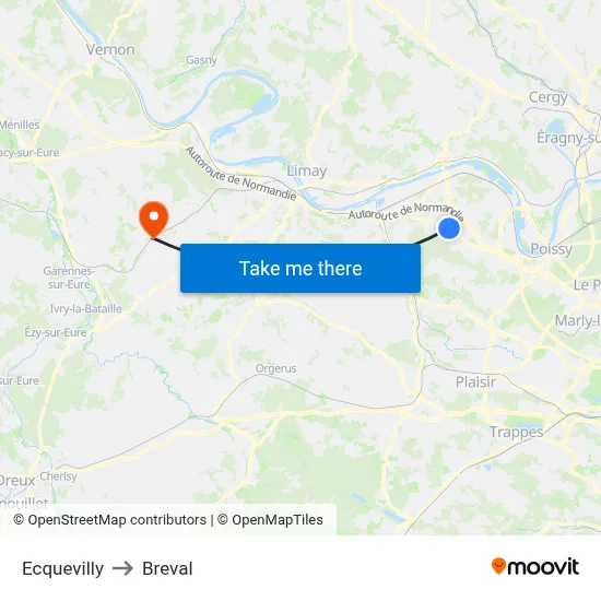 Ecquevilly to Breval map