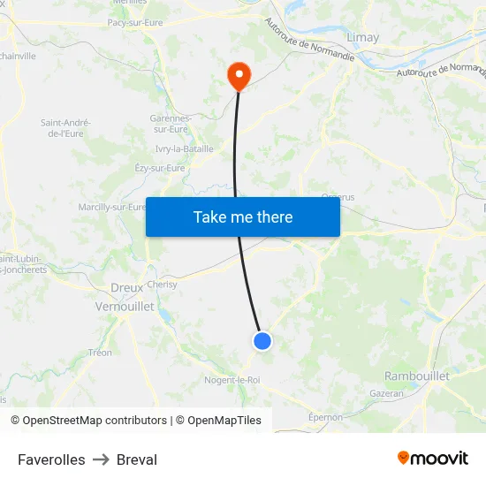 Faverolles to Breval map