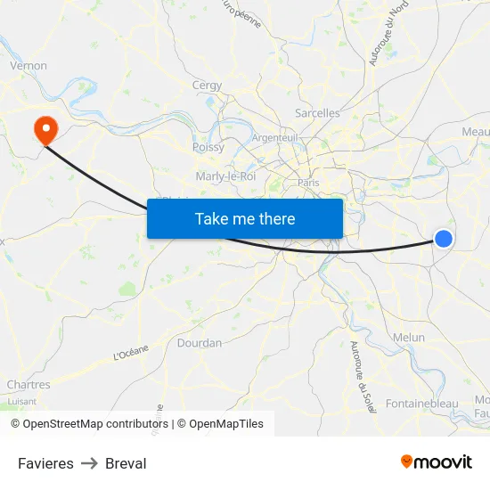 Favieres to Breval map