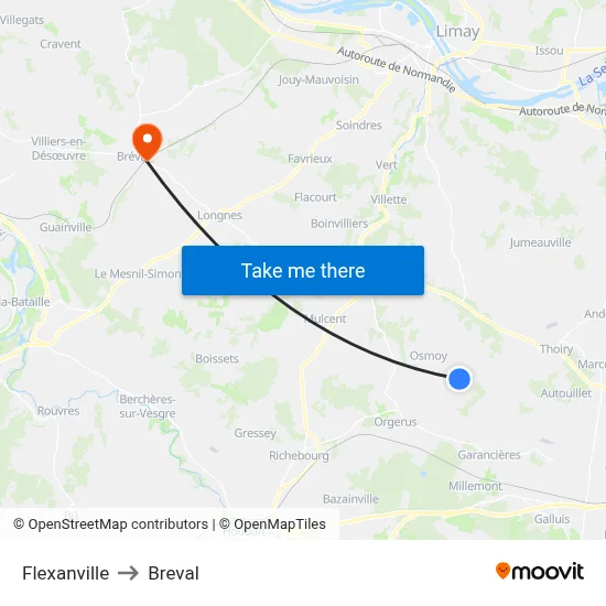Flexanville to Breval map