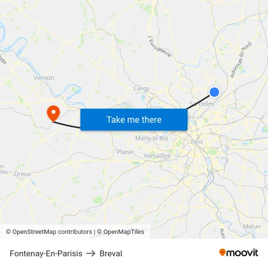 Fontenay-En-Parisis to Breval map