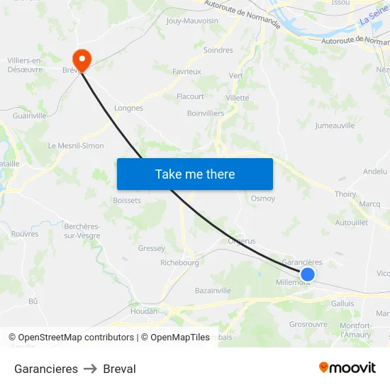 Garancieres to Breval map