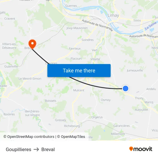 Goupillieres to Breval map