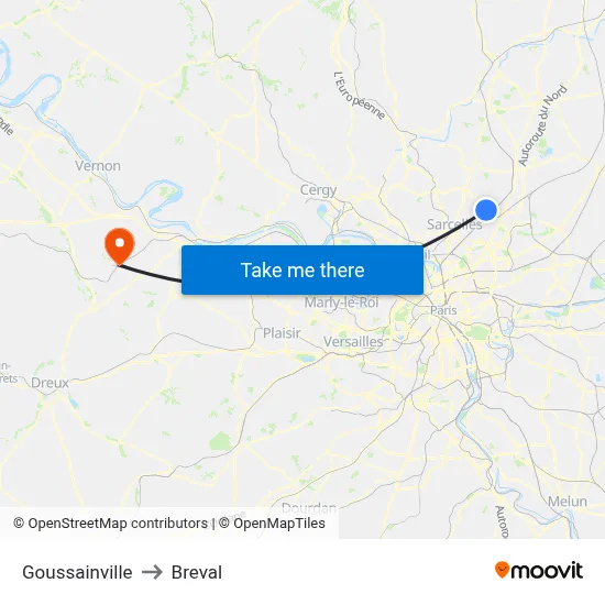 Goussainville to Breval map