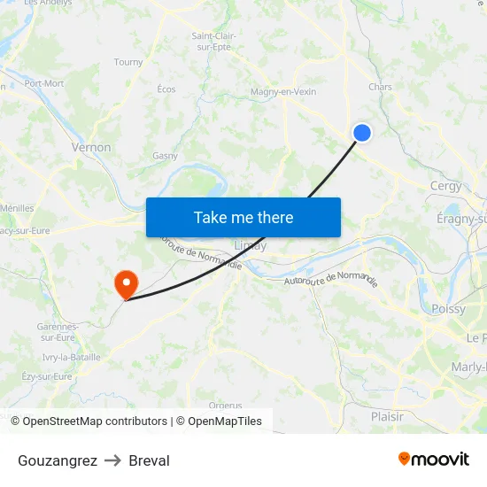 Gouzangrez to Breval map