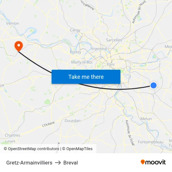 Gretz-Armainvilliers to Breval map