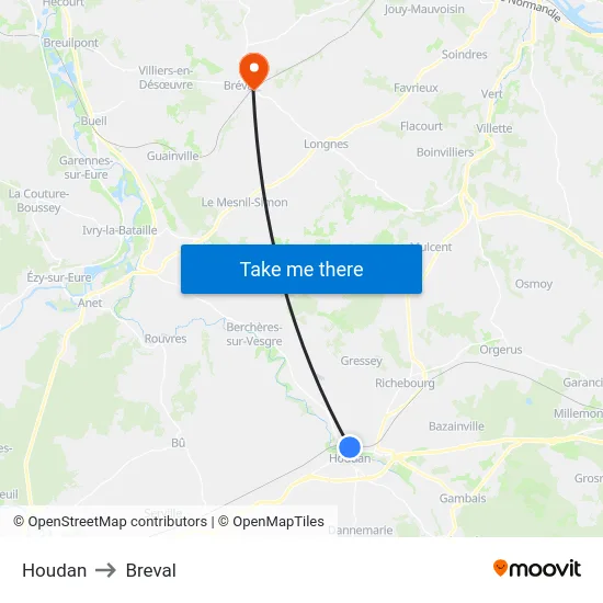 Houdan to Breval map