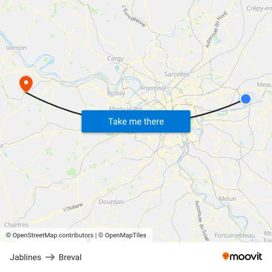 Jablines to Breval map