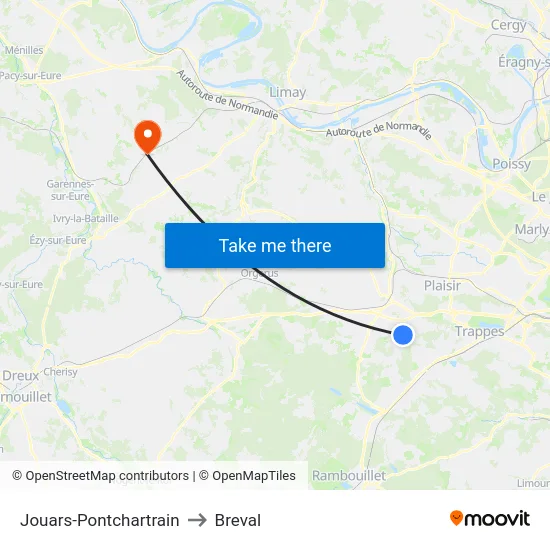 Jouars-Pontchartrain to Breval map