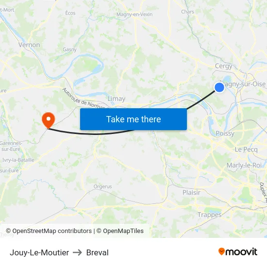 Jouy-Le-Moutier to Breval map