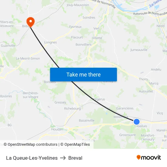 La Queue-Les-Yvelines to Breval map