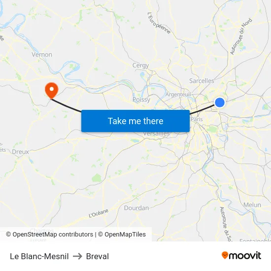 Le Blanc-Mesnil to Breval map