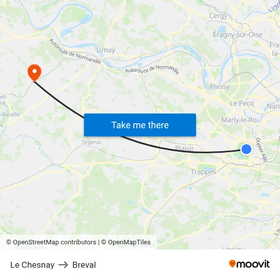 Le Chesnay to Breval map
