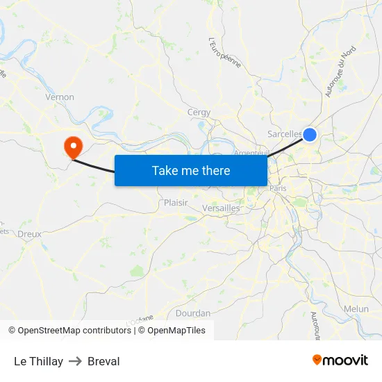 Le Thillay to Breval map