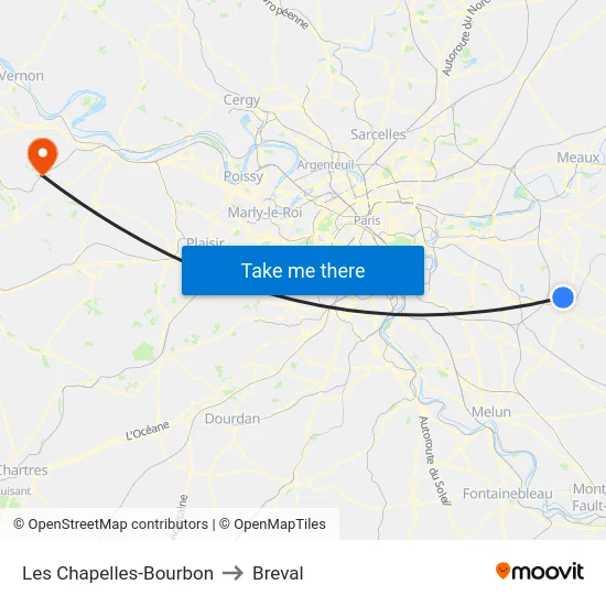 Les Chapelles-Bourbon to Breval map