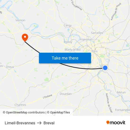 Limeil-Brevannes to Breval map