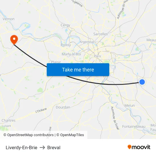 Liverdy-En-Brie to Breval map