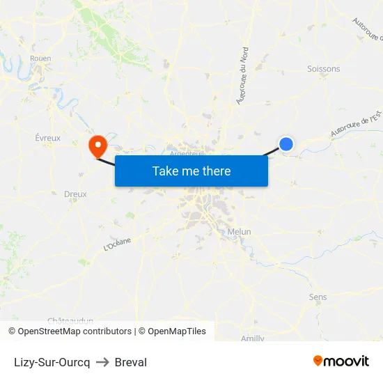 Lizy-Sur-Ourcq to Breval map