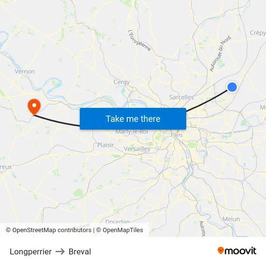 Longperrier to Breval map