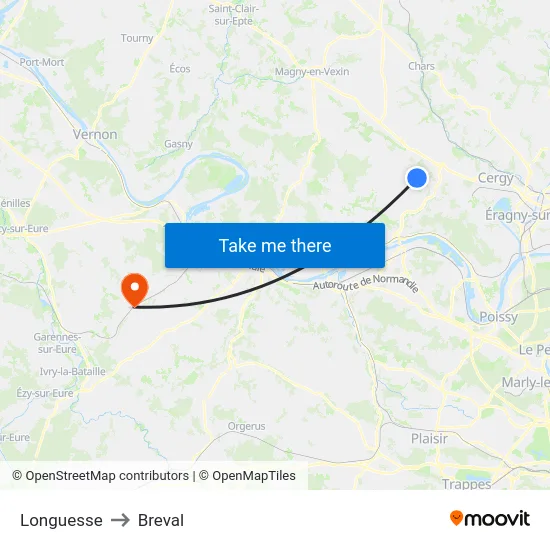 Longuesse to Breval map